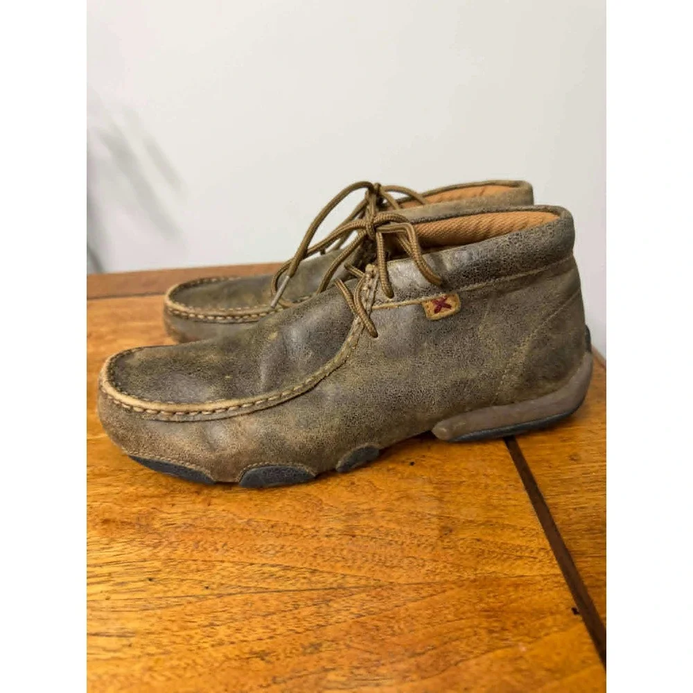 Twisted X Mens 8.5 Driving Moc Chukka Boots Distressed Brown Leather  Shoes
